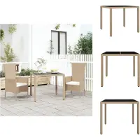 vidaXL Tavolo da giardino con piano in vetro Beige poly rattan e vetro temperato - Tavoli da giardino
