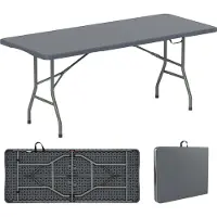 Costway Tavolo da giardino per 6-8 persone 180x74cm, tavolo pieghevole da campeggio, tavolo pieghevole con piano in HDPE e maniglia per il trasporto, tavolo da balcone, tavolo per feste grigio