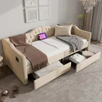 STILVORA Divano letto imbottito 90x200 cm con contenitore e porta USB Type-C, struttura letto per ragazzi con rete a doghe, velluto, beige (senza materasso)