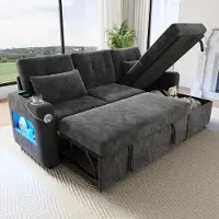 Merax Divano angolare Divano letto con funzione letto, divano a L con contenitore, chaise longue singola, portabevande, illuminazione USB/LED, divano letto, grigio