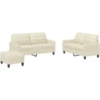 Syfax Set di Divani 3 pz con Cuscini crema in Pelle finta