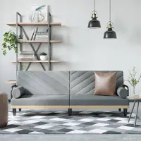 Prolenta Maison Exclusive - Divano letto con braccioli, colore grigio chiaro, rivestito in tessuto