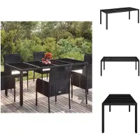vidaXL Tavolo da giardino con piano in vetro nero 190x90x75 cm in poly rattan - Tavoli da giardino