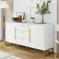 Fortuna Lai Elegante credenza bianca con motivo a spina di pesce, con 2 ante e 3 cassetti per sala da pranzo, cucina e soggiorno (bianco)