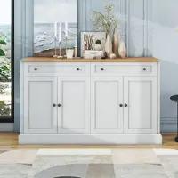 Flieks Credenza con 2 cassetti e 4 ante con ripiani regolabili, mobile da soggiorno a buffet con maniglia, 150x40x86cm, finitura naturale