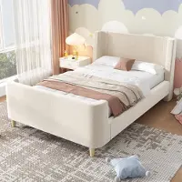 Flieks Letto imbottito 90x200cm con rete a doghe, letto classico letto per bambini letto per ragazzi con rivestimento in velluto, letto singolo letto in legno, beige