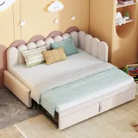 Flieks Letto imbottito 90x200cm con letto estraibile, divano letto da giorno con schienale, letto per ragazzi con rete a doghe, divano letto da giorno in velluto, beige