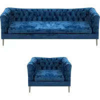 Xl Moebel Gmbh Set di divani in tessuto blu Divano moderno di design Divano a tre posti Poltrona Chesterfield