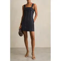Reiss Short Contrast Stitch Linen Dress Navy Taglia: 14 | Abiti Mini Outlet | Donna | Bianco