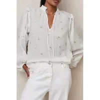 Reiss Embroided Top Ivory Taglia: 4 | Maglie a manica lunga Outlet | Donna | Bianco