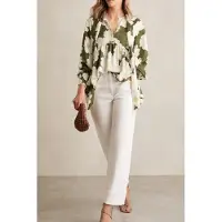 Reiss Floral Swing Top Ivory/green Taglia: 8 | Maglie a manica lunga Outlet | Donna | Bianco