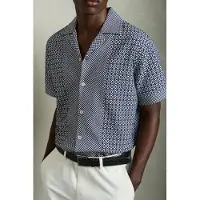 Reiss Ss Geo Jacquard Colour Block Cuban Shirt Navy/white Taglia: XS | Camicie Casual Outlet | Uomo | Blu
