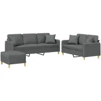 Syfax Set di Divani 3 pz con Cuscini Grigio Scuro in Tessuto
