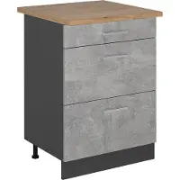 Vicco Mobiletto base per cucina R-Line Calcestruzzo 60 cm con cassetti, PL Rovere, Model 54160