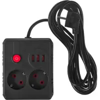 Macleans Cavo di prolunga per prese multiple 2 prese + 3xUSB 110-240V AC 50/60Hz 2,1A max 2500W 3 m nero MCE388 B
