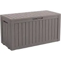 Floordirekt Box da giardino effetto legno resistente alle intemperie Box porta cuscini 270 L marrone Box porta cuscini per terrazza, balcone e giardino