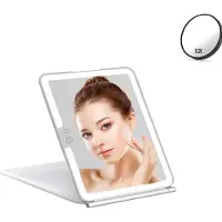 INF Grande specchio da trucco LED con ingrandimento 10x - Portatile e piatto Bianco