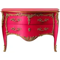 Casa Padrino Cassettiera barocca a 2 cassetti rosa antico/oro - Cassettiera artigianale in legno massiccio in stile barocco - Mobili barocchi artigianali - Nobile & Magnifico