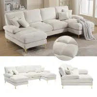 LVHOM Divano angolare a U, set di divani con gambe in metallo dorato, divano da salotto set di divani angolari, 4 posti, 272x88x136 cm, beige