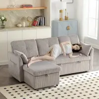 LVHOM Divano angolare con funzione letto a L, divano con box letto, divano da salotto con tasca laterale, divano in velluto, divano letto, set di divani a 3 posti