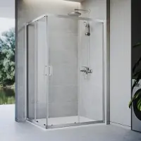 Sonni 100 x 100 x 185 cm argento Cabina doccia, porta scorrevole con binario superiore e inferiore, vetro da 5 mm, telaio della porta con intervallo di regolazione di 20 mm