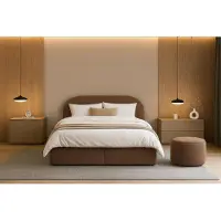 Sofello Letto boxspring 120-200x200, forma arrotondata Moon Box 180x200 cm, rivestimento in tessuto Boucle – Letto imbottito moderno con contenitore! Possibilità di acquistare un pouf abbinato!