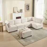 LVHOM Divano modulare a U 308 x 82 x 154 cm, 6 posti con funzione letto, divano angolare modulare in corda, divano trasformabile in schiuma, set di divani, beige