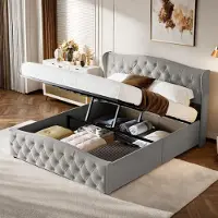 Fortuna Letto imbottito Lai 160x200cm con rete a doghe, rete e contenitore, idraulico, velluto, grigio