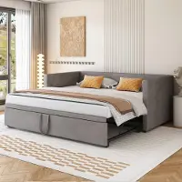Fortuna Letto imbottito Divano letto allungabile 90/180 * 200 cm con rete a doghe, letto multifunzionale in tessuto vellutato delicato sulla pelle Grigio