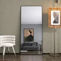 Moonbite Specchio rettangolare per il trucco in vetro temperato, cornice in alluminio nero, 1800x800 mm, design moderno ed elegante