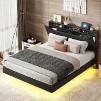 UnboxG Letto imbottito 160x200cm con USB e prese di corrente, letto a molle idrauliche con contenitore, letto matrimoniale con testata contenitore e LED/Tipo C, grigio PU