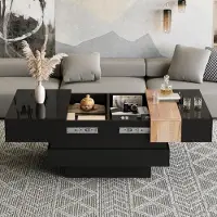 Fortuna Lai 70*70*39 cm tavolino quadrato per soggiorno, tavolino allungabile con vano portaoggetti nascosto, tavolino da tè con design a blocchi di colore, tavolino da salotto lucido, nero, MDF