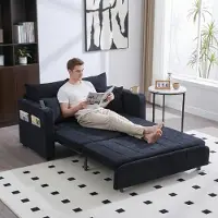 LVHOM divano letto con schienale regolabile in 3 posizioni e USB, divano letto estraibile, 2 posti con portabicchieri Salvaspazio 139x73x83cm, nero