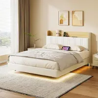 ProximaX Letto moderno galleggiante 140x200 cm con illuminazione a LED, connessione USB e spazio di archiviazione nella testata - Letto matrimoniale in Finto cuoio bianca con design galleggiante