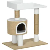 Youjia Tiragraffi da 79 cm: tiragraffi di piccole dimensioni con cuccia e zona riposo, per gatti fino a 8 kg, in juta, colore marrone/bianco