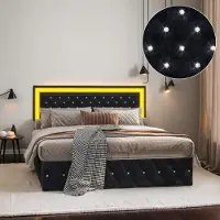Fortuna Letto imbottito Lai 160x200 cm con illuminazione a LED, rete idraulica, rete a doghe e testata regolabile in altezza, letto di design in velluto