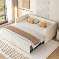 Fortuna Lai day bed 90x200cm/180x200cm letto estraibile, divano letto allungabile con rete a doghe e braccioli, letto imbottito in velluto letto per bambini divano letto, beige