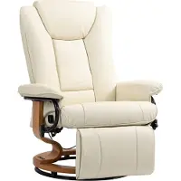 Youjia Poltrona reclinabile girevole da salotto con funzione reclinabile e poggiapiedi, fino a 150 kg, in ecopelle bianco crema per il soggiorno, bianco crema, 100% poliuretano, 88 cm, 103 cm