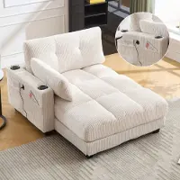 LVHOM chaise longue con USB e portabicchieri, poltrona reclinabile con tasche laterali, poltrona singola da pavimento, schienale regolabile, beige