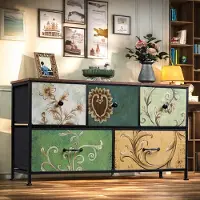 Fortuna Cassettiera Lai con 5 cassetti, mobile TV con struttura in metallo e superficie in legno, rustico