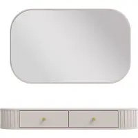 AX Living Toilette Halay Beige 2 cassetti con bordi arrotondati + specchio rettangolare