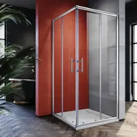 Sonni doccia angolare Cabine doccia ad angolo ingresso doppio porte scorrevoli doccia 80x76cm, vetro ESG funzione di sgancio rapido protezione dagli spruzzi d'acqua, altezza 195cm