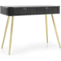 3Xeliving Comò da trucco con gambe nere e dorate, mobile contenitore, 2 cassetti, design moderno