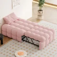 Fortuna Lai Letto imbottito, poggiapiedi 2 in 1, divano letto estraibile, letto singolo, letto imbottito, tessuto peluche, rosa