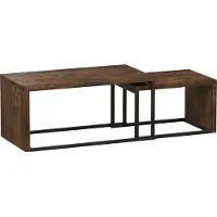 Fortuna Lai Set di 2 tavolini da salotto Tavolino da divano Tavolino da caffè Diverse forme Multifunzionale Elegante Semplice Base in metallo Nero+Marrone