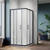 Sonni Cabina doccia angolare porta scorrevole 70x76x195cm Cabina doccia angolare ingresso doppia porta doccia ESG vetro doccia nero