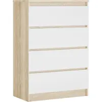 3Xeliving Cassettiera con 4 cassetti, colore: rovere Sonoma / bianco opaco, 70 x 101 x 39 cm