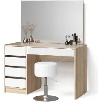 Livinity Tavolino da toilette Imola Bianco/Sonoma 120 cm con specchio e sgabello, Model 53061