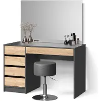 Livinity Tavolino da toilette Imola Antracite/Rovere dorato 120 cm con specchio e sgabello, Model 53099