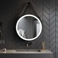 Sonni Specchio da bagno rotondo Ø 60 cm con illuminazione a LED Interruttore a sfioramento Specchio rotondo con funzione antiappannamento Luce bianca fredda Sospensione a cinghia